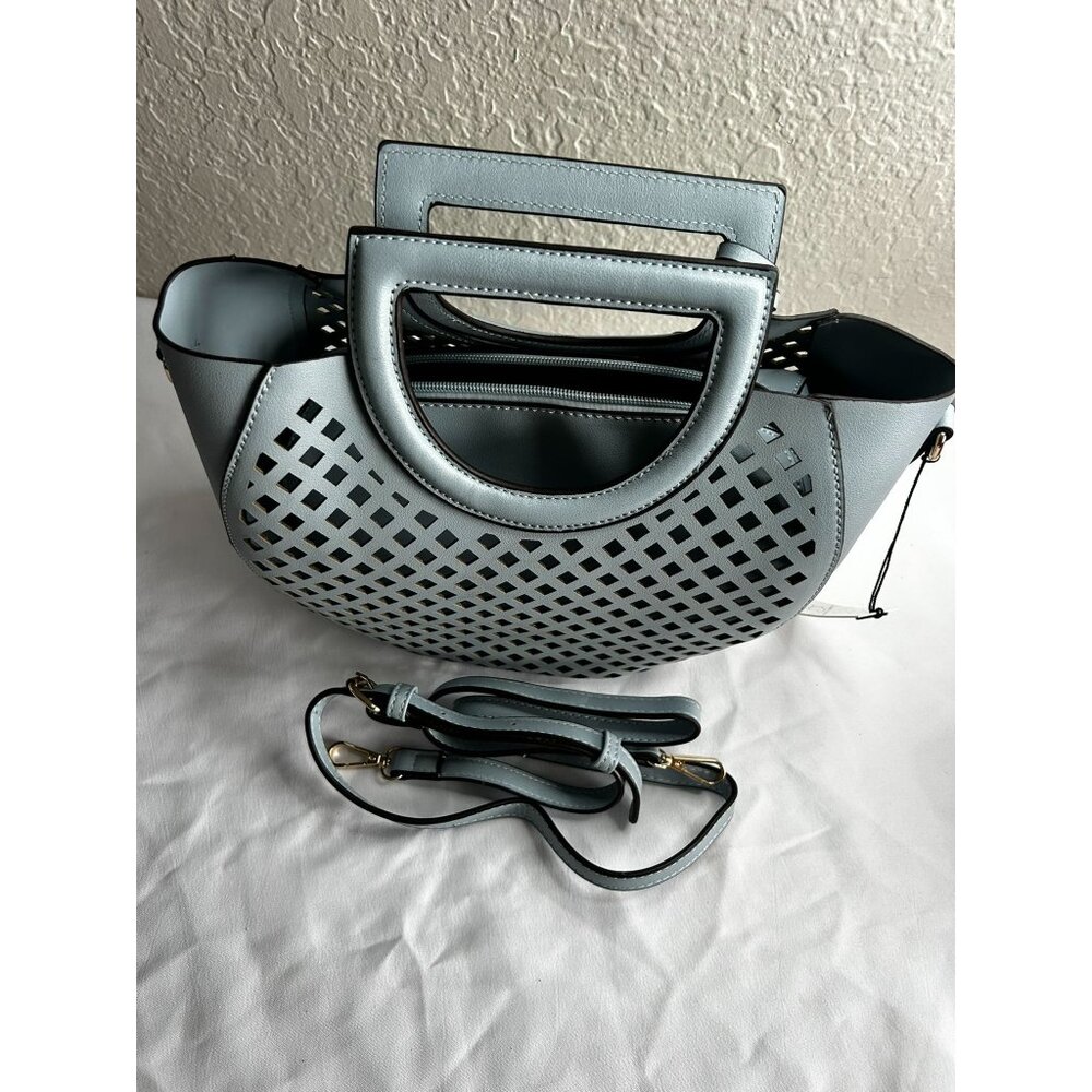Sole Society Eppie Perforated Faux Leather Blue Satchel Crossbody w/ Hang Tag - Picture 11 of 12